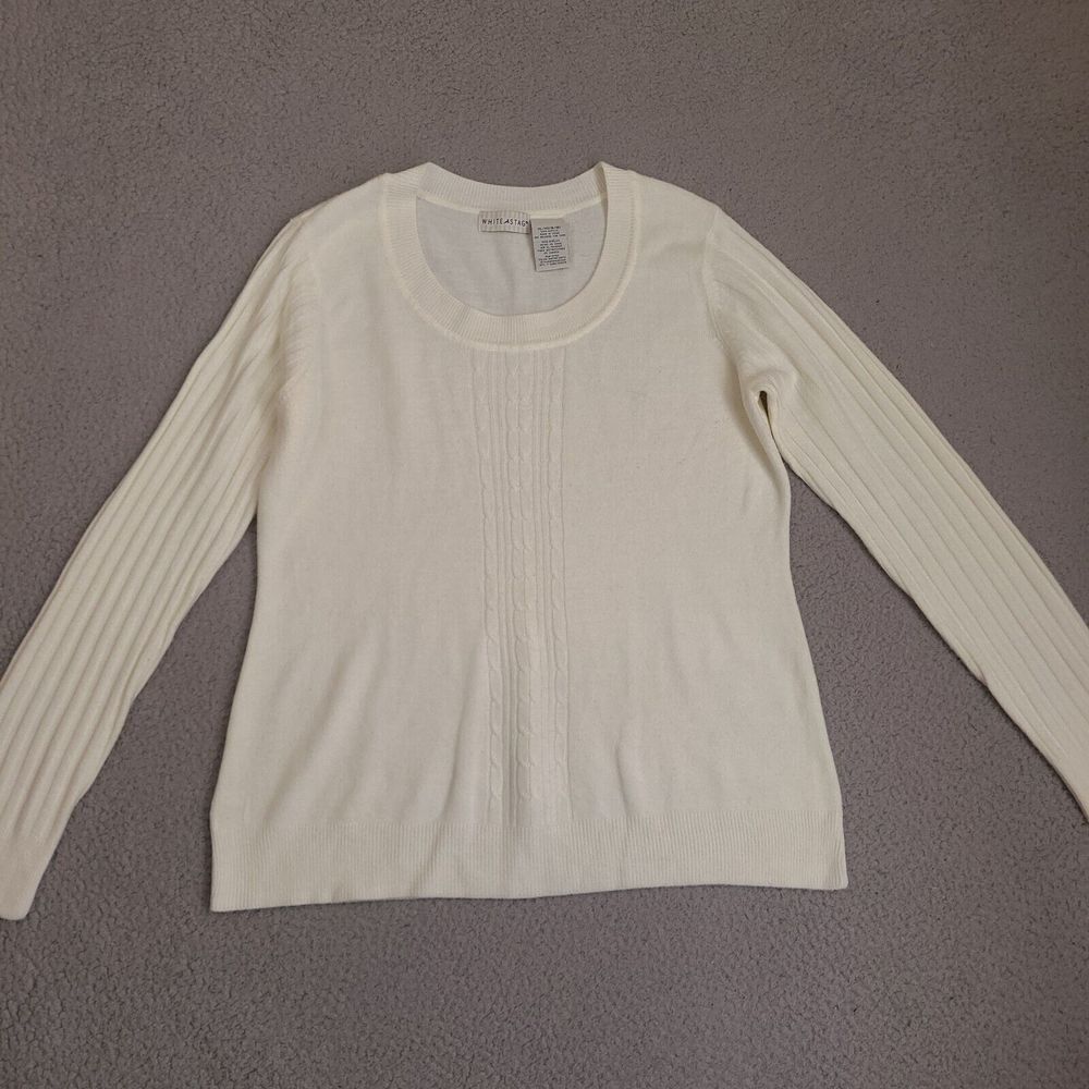 White Stag Sweater Womens XL Winter White Ribbed Sleeve Trim‎ Long Sleeve